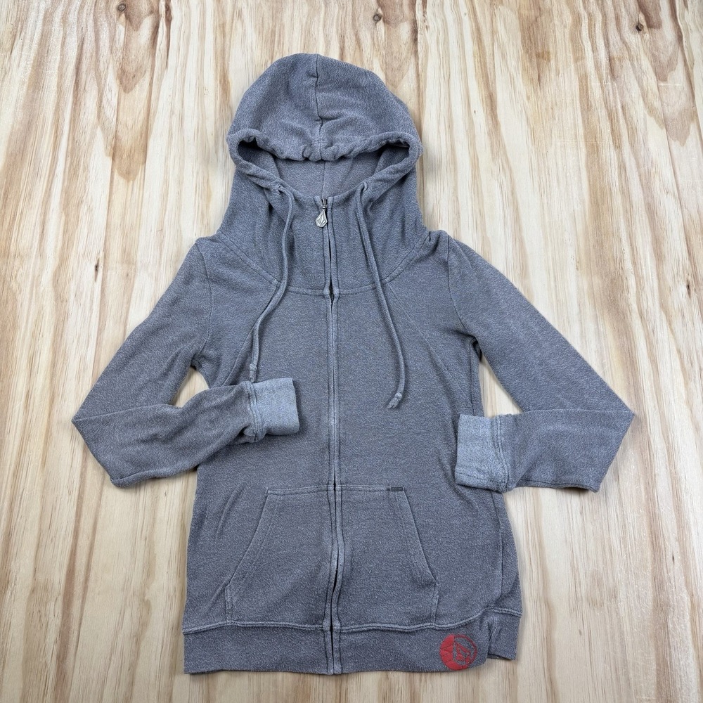 Volcom Women's Small Heather Brown Full Zip Hoodie Sweatshirt Skate Y2K Skater